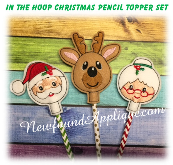 In The Hoop Christmas Pencil Topper Embroidery Machine Design set