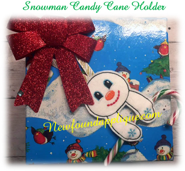 In The Hoop Snowman Candy Cane Pencil Holder Ornament Embroidery Machine Design