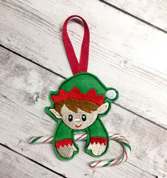 In The Hoop Elf Candy Cane Pencil Holder Ornament Embroidery Machine Design