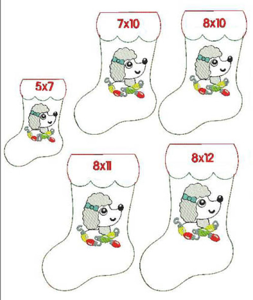 In The Hoop Poodle Stocking and Heart Ornament Embroidery Machine Design Set