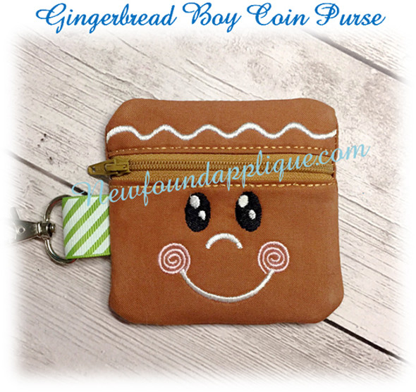 In The Hoop Gingerbread Boy Zipped Coin Purse Embroidery Machine Design