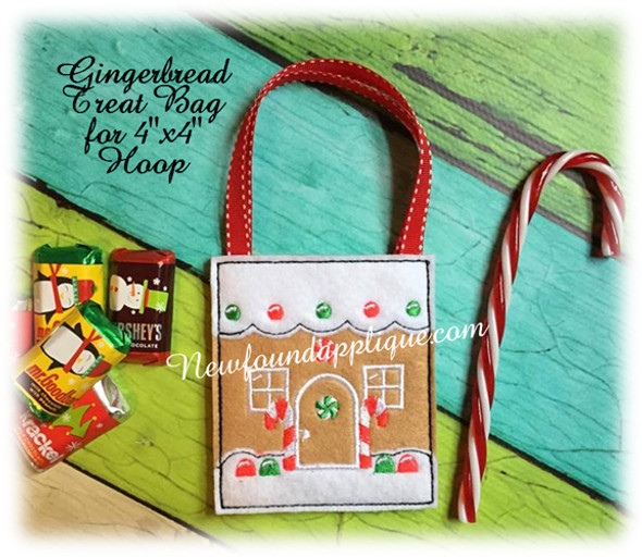 In The Hoop Gingerbread House Treat Bag Embroidery Machine Design 4x4 Hoop
