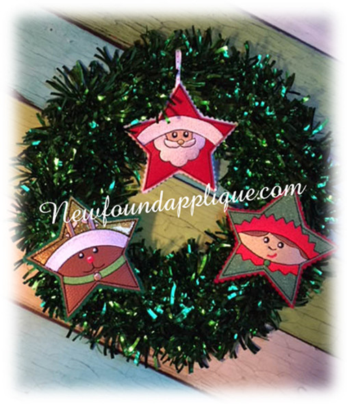 In The Hoop Star Christmas Ornament Embroidery Machine Design Set
