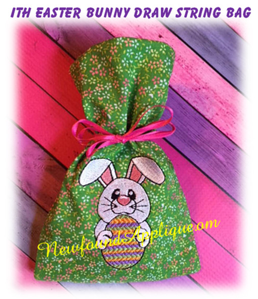 In The Hoop Easter Bunny Draw String Bag Embroidery Machine Design