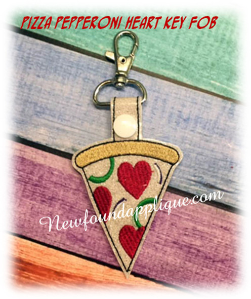 In The Hoop Pizza Pepperoni Heart Key Fob Embroidery Machine Design
