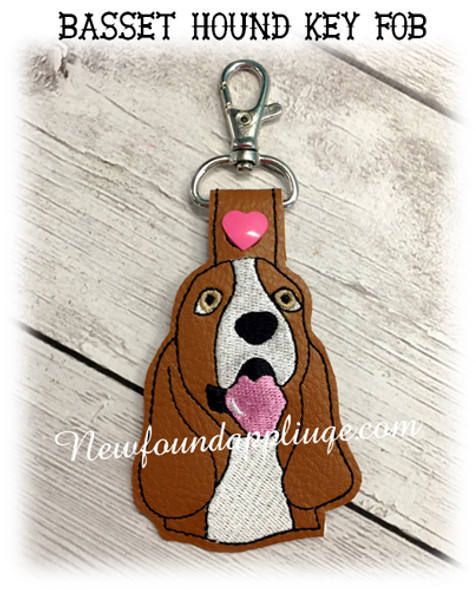 In the Hoop Basset Hound Dog Head Key Fob Embroidery Machine Design