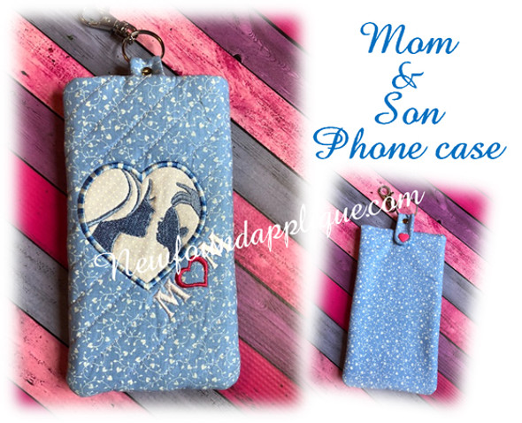 In The Hoop Mother And Son Phone Case Embroidery Machine Design