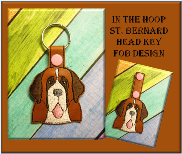 In The Hoop St. Bernard Dog Head Key Fob Embroidery Machine Design