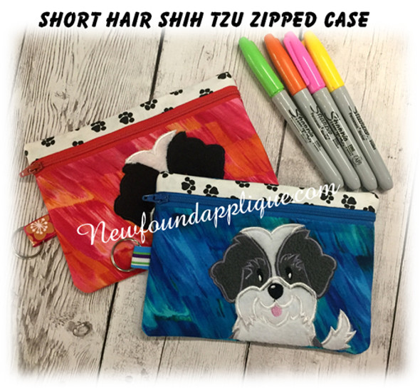 In The Hoop Short Hair Shih Tzu Zipped Case EMbroidery Machine Design