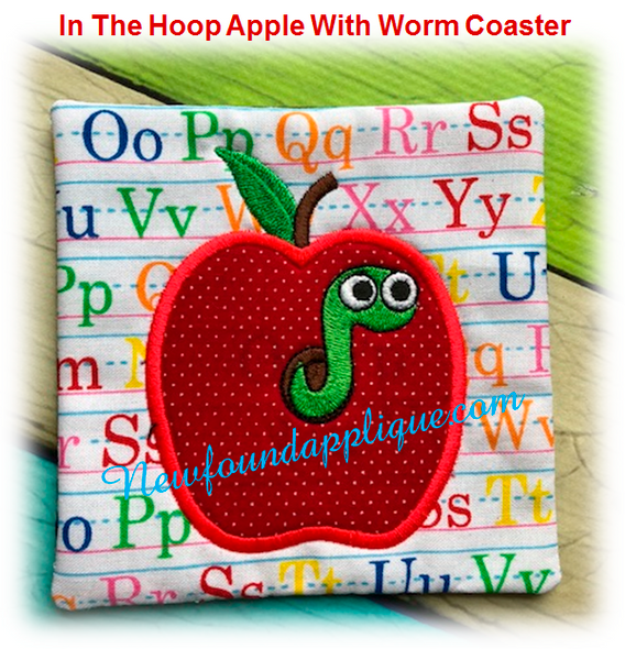 In The Hoop Apple With Worm Coaster EMbroidery Machine Design