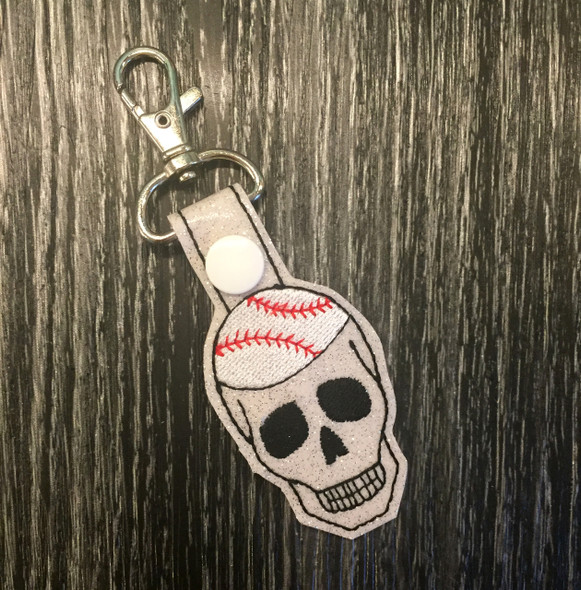 In The Hoop Skull Baseball Key Fob Embroidery Machine Design