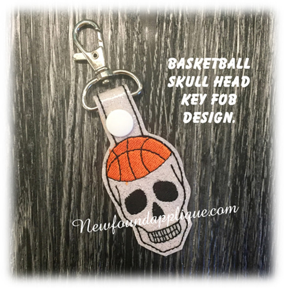 In The Hoop Skull Basketball Key Fob Embroidery Machine Design