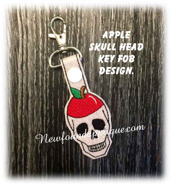In The Hoop Apple Skull Key Fob Embroidery Machine Design