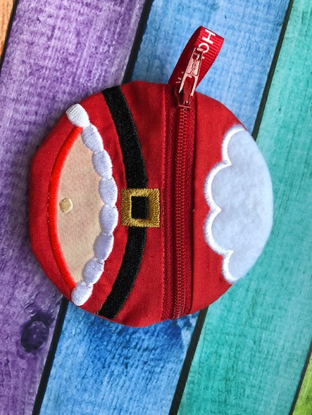 In The Hoop Santa Belly Zipped Coin Purse Embroidery Machine Design
