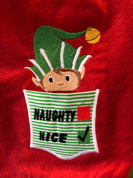 In the hoop Elf Boy Naughty Nice Pocket Embroidery Machine Design