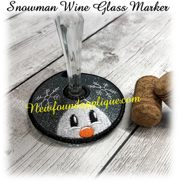 In The Hoop Wine Glass Marker Snowman Embroidery Machine Design