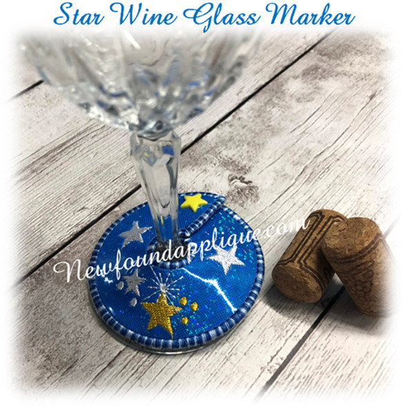 IN The Hoop Wine Glass Marker Star Embroidery Machine Design