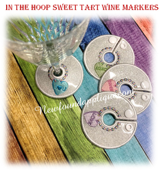 In The Hoop Valentine Sweet Tart Wine Marker Embroidery Machine Design Set