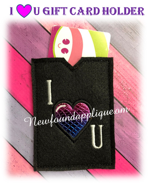 In The Hoop I Heart U Gift Card Holder EMbroidery Machine Design