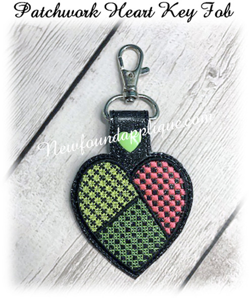 In The Hoop Patchwork Heart Key Fob Embroidery Machine Design
