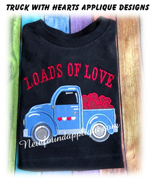 Loads Of Love Truck With Hearts Applique Embroidery Machine Design