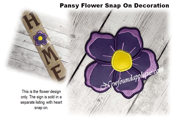 In The Hoop Pansy Snap On Decoration Embroidery Machine Design