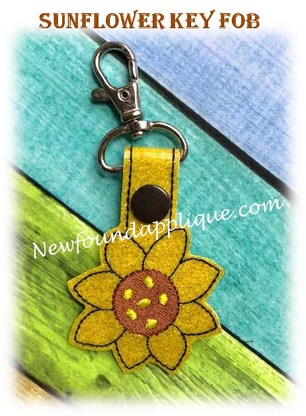 In The Hoop Sunflower Snap Key Fob Embroidry Machine Design