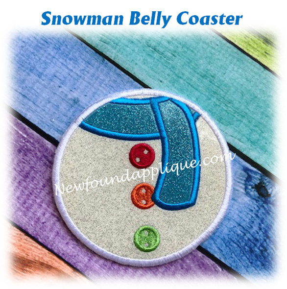 In The Hoop Snowman Belly Coaster Embroidery Machine Design