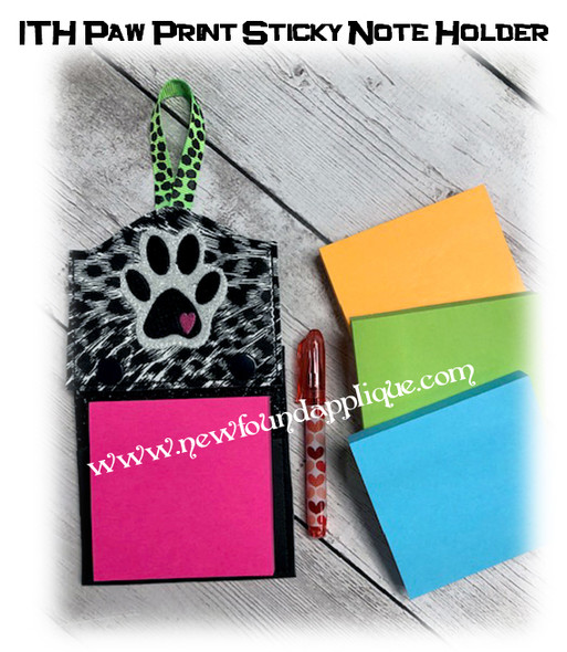 In The Hoop Paw Print Sticky Note Holder Embroidery Machine Design