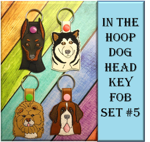 In The Hoop Dog Head Key Fob Set #5 Embroidery Machine Designs