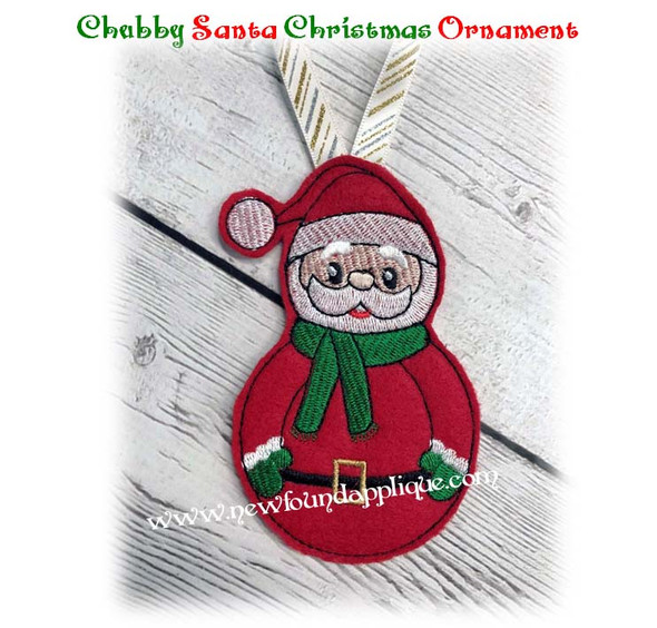 In The Hoop Chubby Santa Ornament Embroidery Machine Design