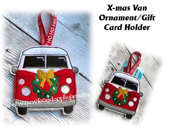 In the Hoop X-mas Van Ornament/Gift Card Holder Embroidery Machine Design