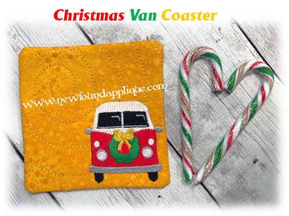 In The Hoop Christmas Van Coaster Embroidery Machine Design