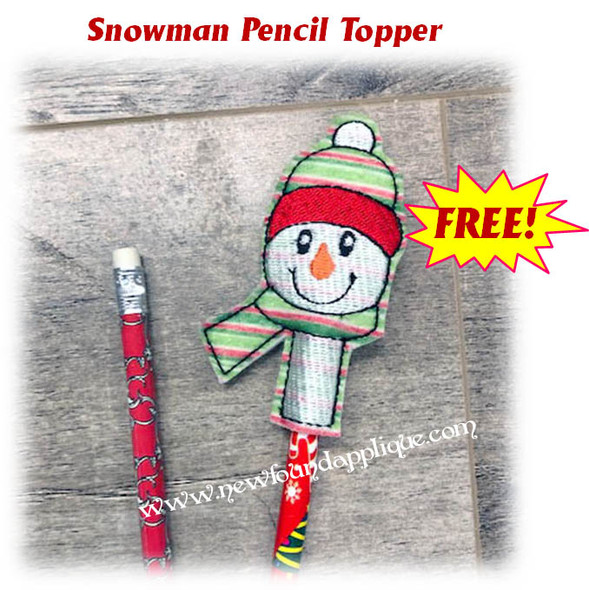 In The Hoop Snowman Pencil Topper 2019 Embroidery machine design