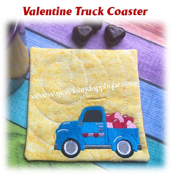 In The Hoop Valentine Truck Coaster Embroidery Machine Design