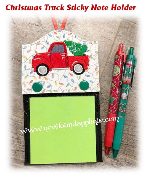 In The Hoop Christmas Truck Sticky Note Holder Embroidery Machine Design