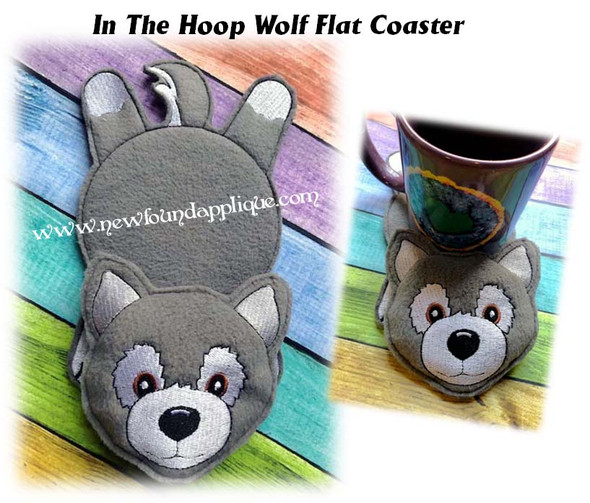 In The Hoop Wolf Flat Coaster Embroidery Machine Design