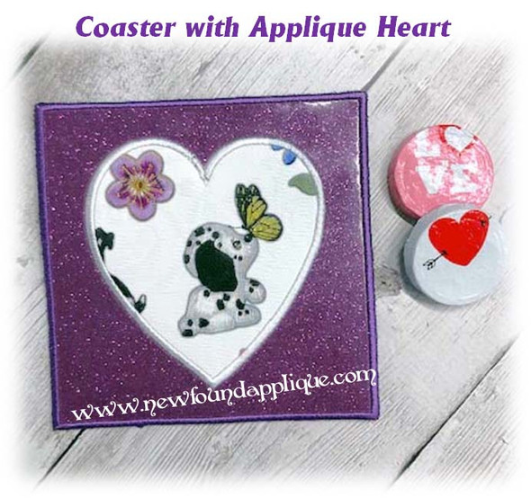 In The Hoop Coaster With Heart Applique Embroidery Machine Design