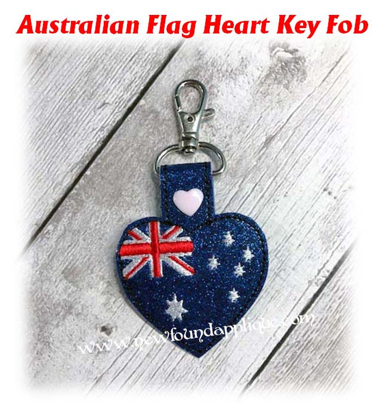 In The Hoop Australian Flag Heart Key Fob Embroidery Machine Design