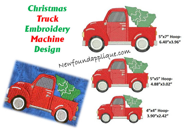 Christmas Truck Embroidery Machine Design With Tree