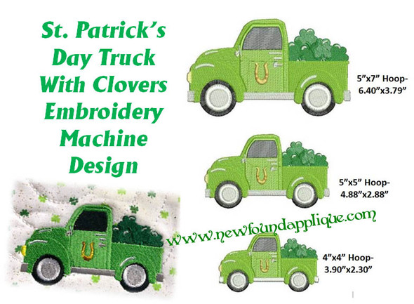 Truck With Clovers Embroidery Machine Design