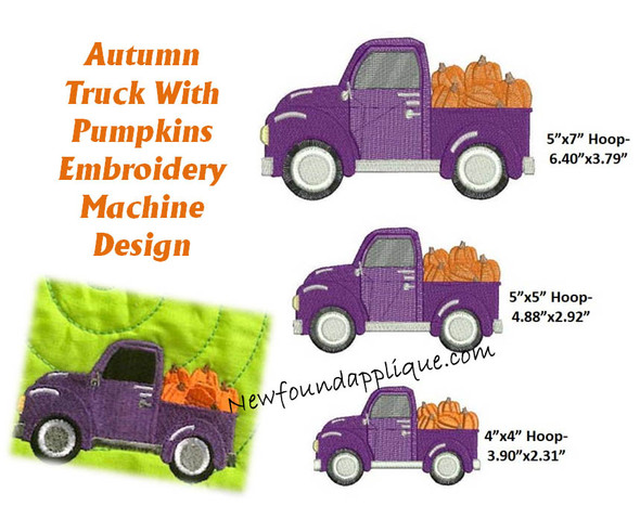 Autumn Truck Embroidery Machine Design