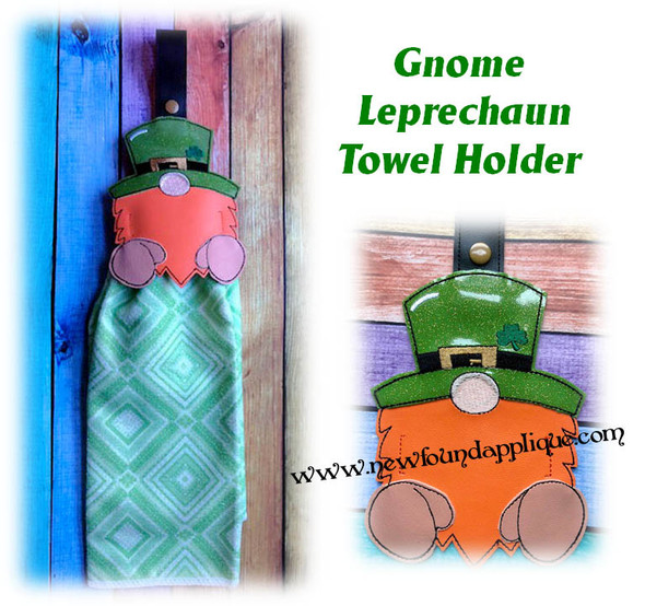 In The Hoop Gnome Leprechaun Towel Holder Embroidery Machine Design