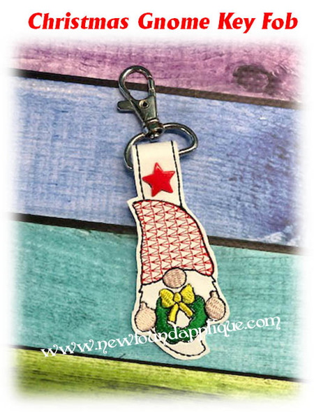 In The Hoop Christmas Gnome Key Fob Embroidery Machine Design