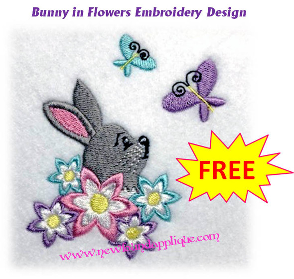 Bunny In Flowers Embroidery Machine Design