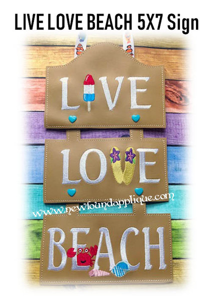 In The Hoop LIVE LOVE BEACH Wall Hanging Sign Embroidery Machine Design