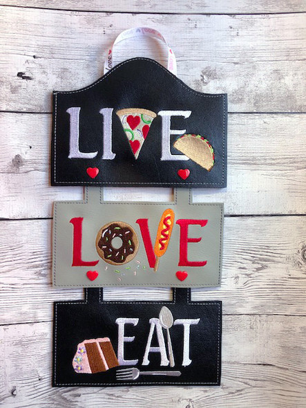 In The Hoop LIVE LOVE EAT Wall Hanging Embroidery Machine Design