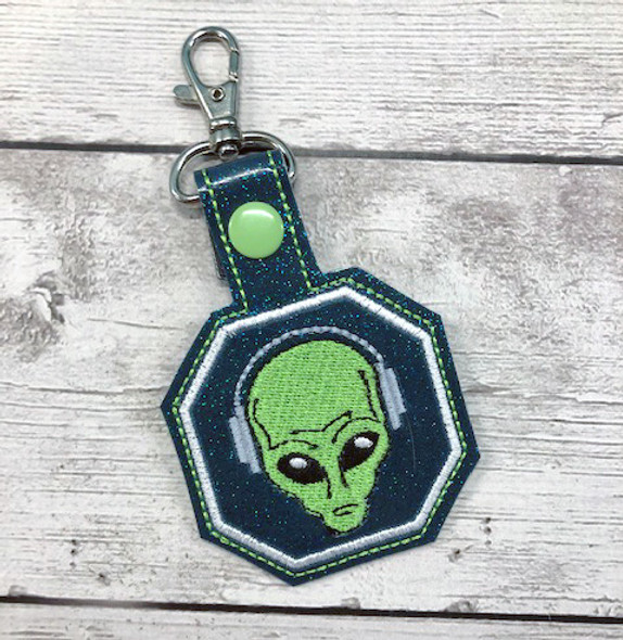 In The Hoop Alien with Headphones Key Fob Embroidery Machine Design