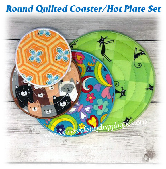 In The Hoop Quilted Round Coaster/Hotplate  with Satin Stitch Embroidery Machine Design Set