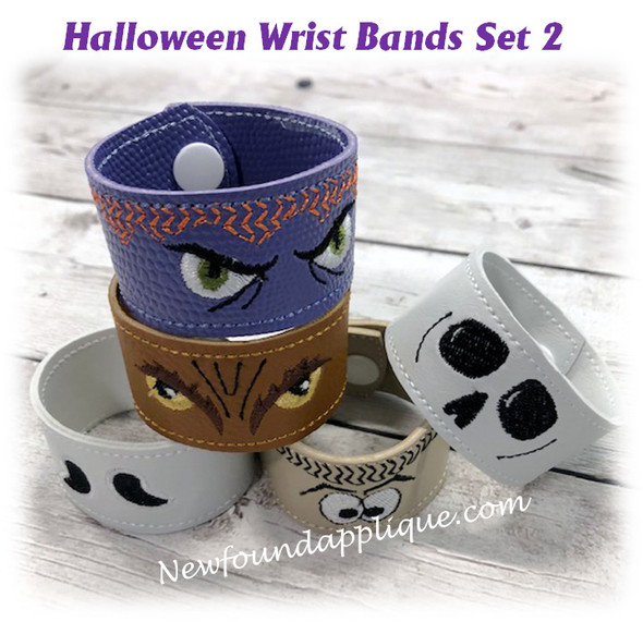 In The Hoop Halloween Wrist Band Embroidery Machine Design Set 2